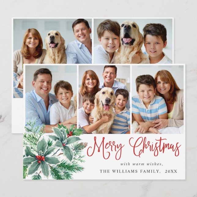 Julig Holly Bär 5 FOTO Julhälsning Julkort (Fram/baksida)