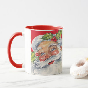 Julig jul, glad tomte med sin mössa mugg