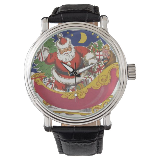 Julig jul, glad tomte med släde armbandsur (Framsida)
