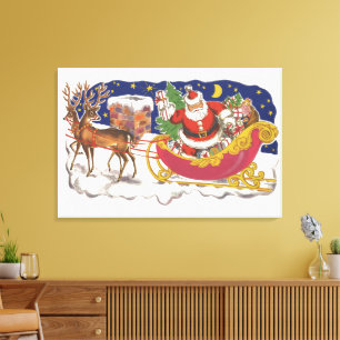 Julig jul, Glad tomte med släde Canvastryck