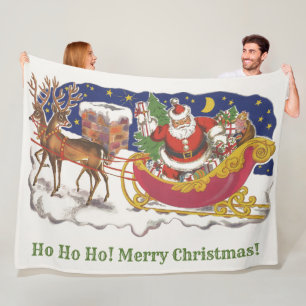 Julig jul, glad tomte med släde fleecefilt