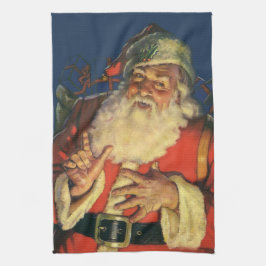 Julig jul, glädjerik tomte med leksaker kökshandduk