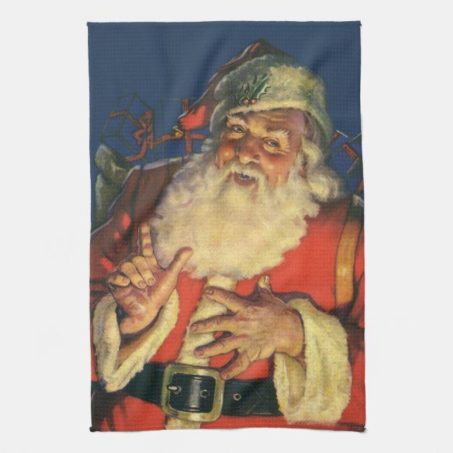 Julig jul, glädjerik tomte med leksaker kökshandduk (Vertikal)