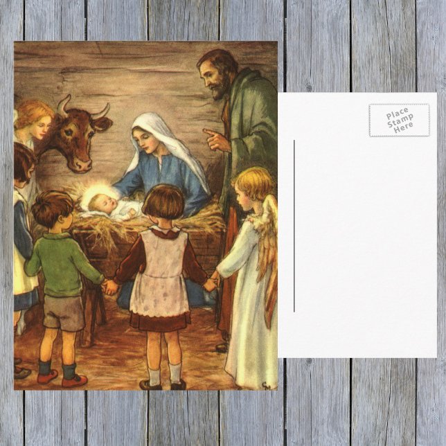 Julig jul, religiös julkrubba med Jesusbarnet Helg Vykort (Skapare uppladdad)