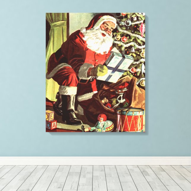 Julig jul, Retro tomte med presenter Canvastryck (Insitu (trägolv))
