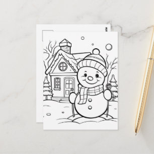 Julig jul snöman barn färgläggning vykort