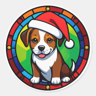 Julig jul tecknad hund runt klistermärke
