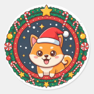 Julig Jul Tecknad Hund Runt Klistermärke