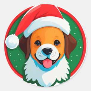 Julig jul tecknad hund runt klistermärke