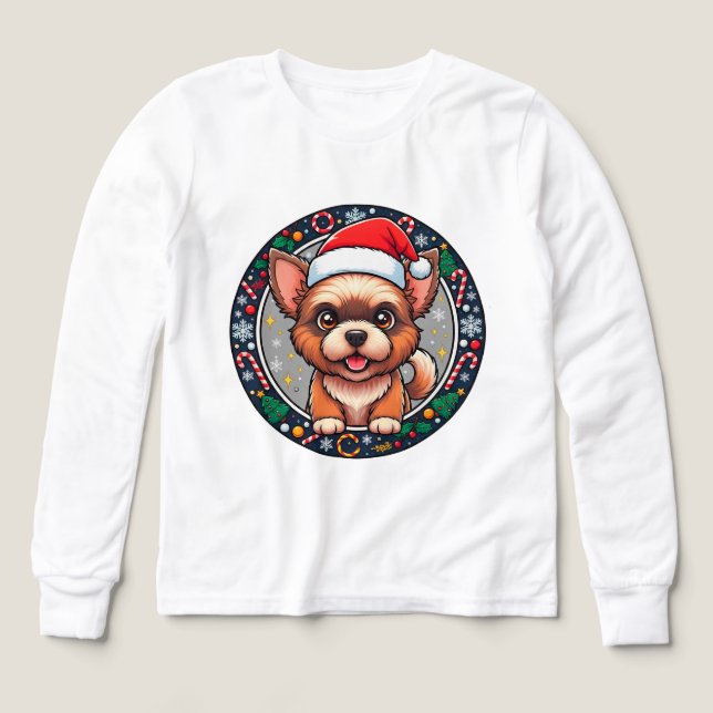 Julig jul tecknad hund t shirt (Design framsida)