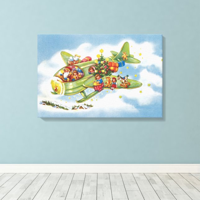 Julig jul, Tomte flyger ett flygplan Canvastryck (Insitu (trägolv))