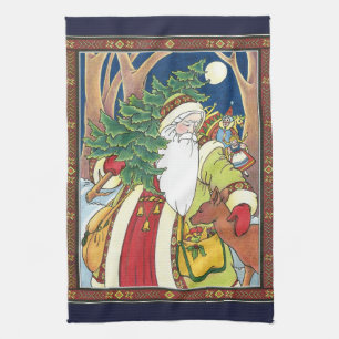 Julig jul, Tomte hjort i skog Kökshandduk