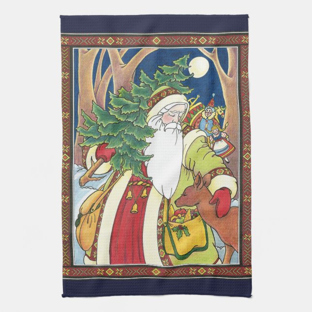 Julig jul, Tomte hjort i skog Kökshandduk (Vertikal)