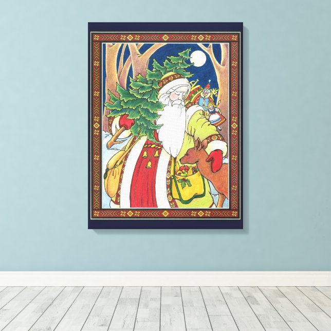 Julig jul, Tomte jular i skogen Canvastryck (Insitu (trägolv))