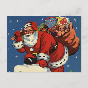 Julig jul, Tomte nerför skorsten med leksaker Helg Vykort