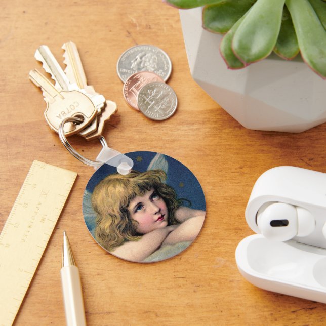 Julig jul, vacker ängel med guldstjärnor nyckelring (Skrivbord)