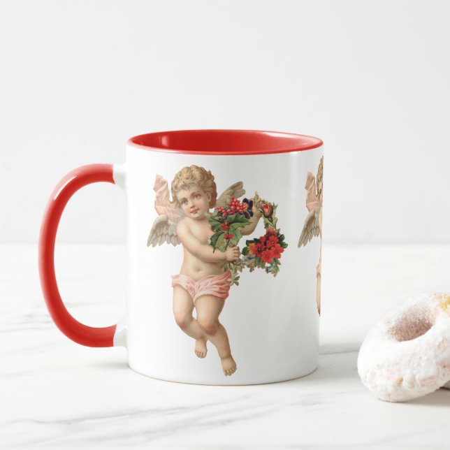 Julig jul, viktoriansk ängel med blomsterkrans mugg (Med munk)