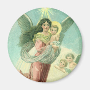 Julig jul, viktoriansk ängel med Jesusbarnet Magnet