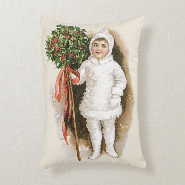 Julig jul, viktoriansk flicka med järnek prydnadskudde (Framsidan(Vertikal))