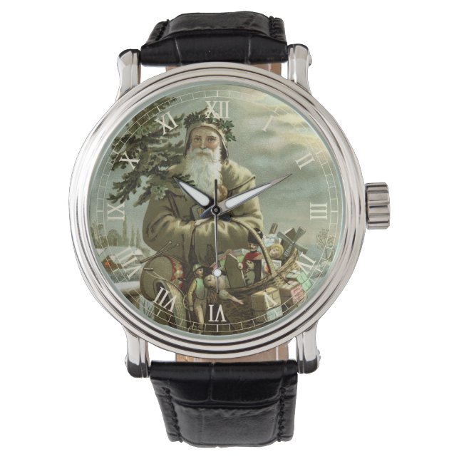 Julig jul, viktoriansk jultomte med leksaker armbandsur (Framsida)