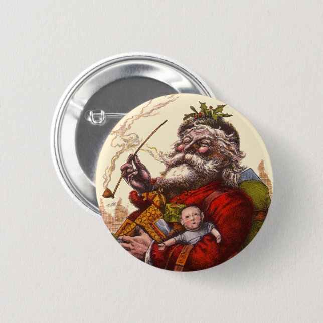 Julig jul, viktoriansk jultomte med leksaker knapp (Framsida & baksida)