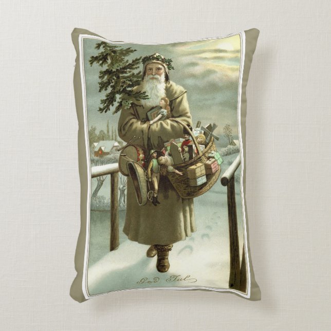Julig jul, viktoriansk jultomte med leksaker prydnadskudde (Framsidan(Vertikal))