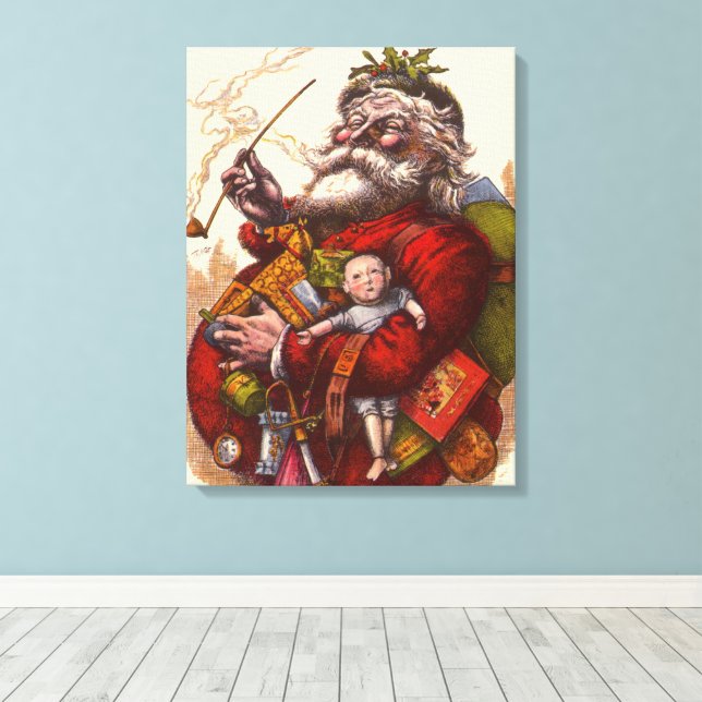 Julig jul, viktoriansk tomte med leksaker canvastryck (Insitu (trägolv))