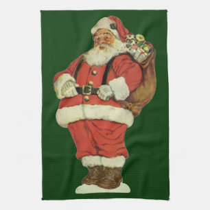 Julig jul, viktoriansk tomte med leksaker kökshandduk