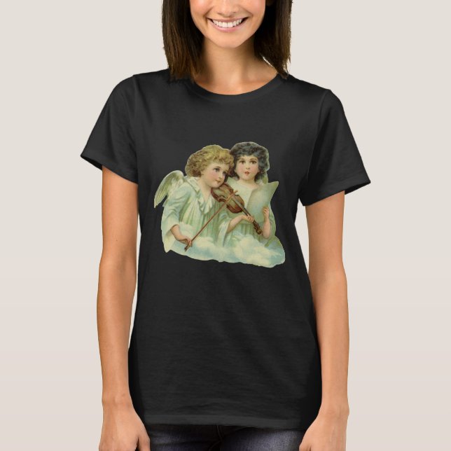 Julig jul, viktorianska änglar musik fiol t shirt (Framsida)