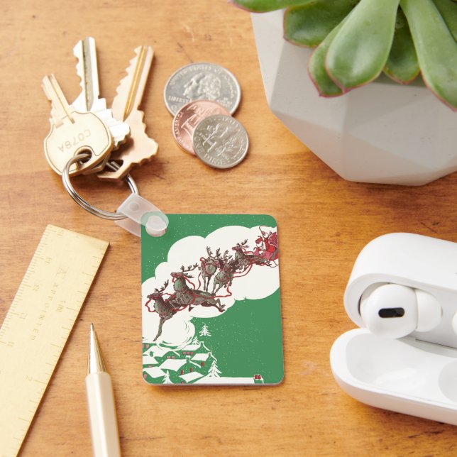 Julig julafton, Retro Tomte i släde Nyckelring (Skrivbord)