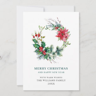 Julig jullyrka av julkrans poinsettia Julhälsning Julkort