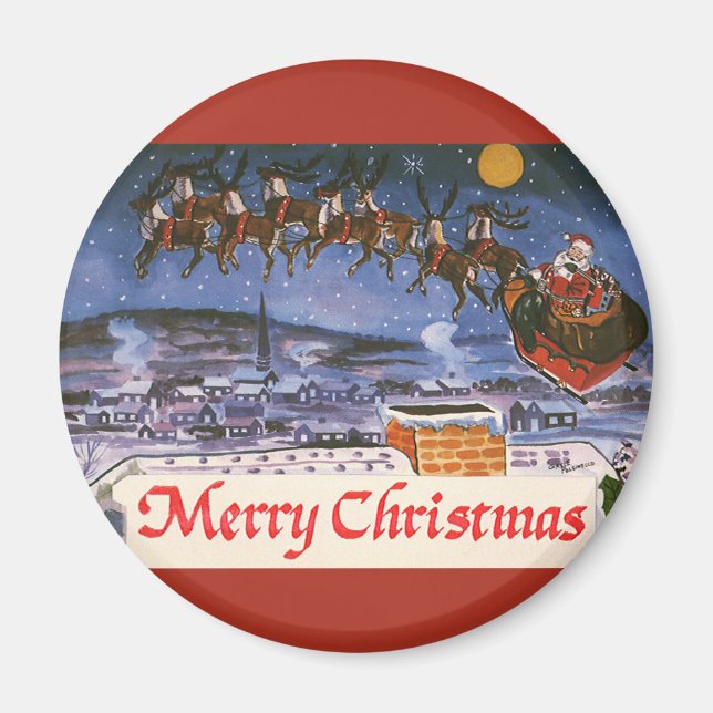 Julig jultomte flygande med sin släde magnet (Framsidan)