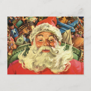 Julig jultomte i släde med leksaker helg vykort