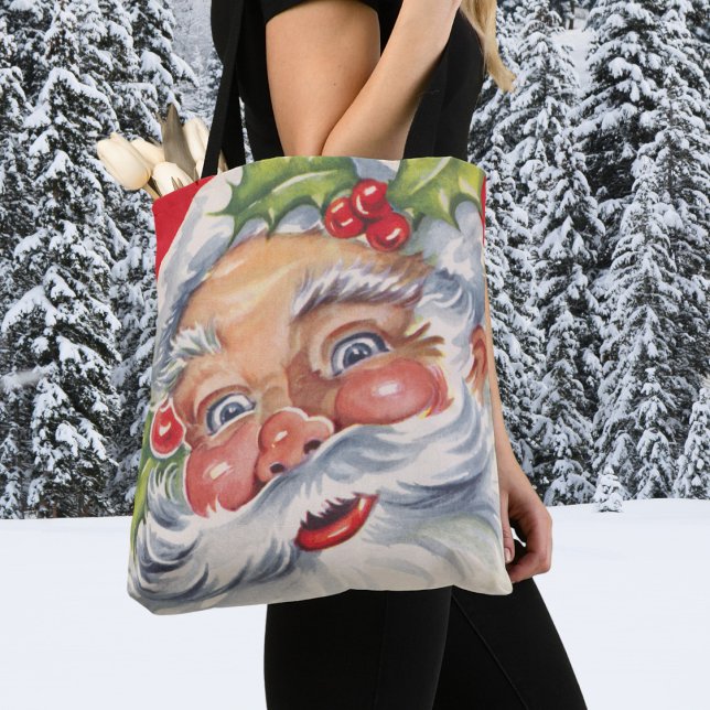 Julig jultomte med sin hatt tygkasse (Skapare uppladdad)