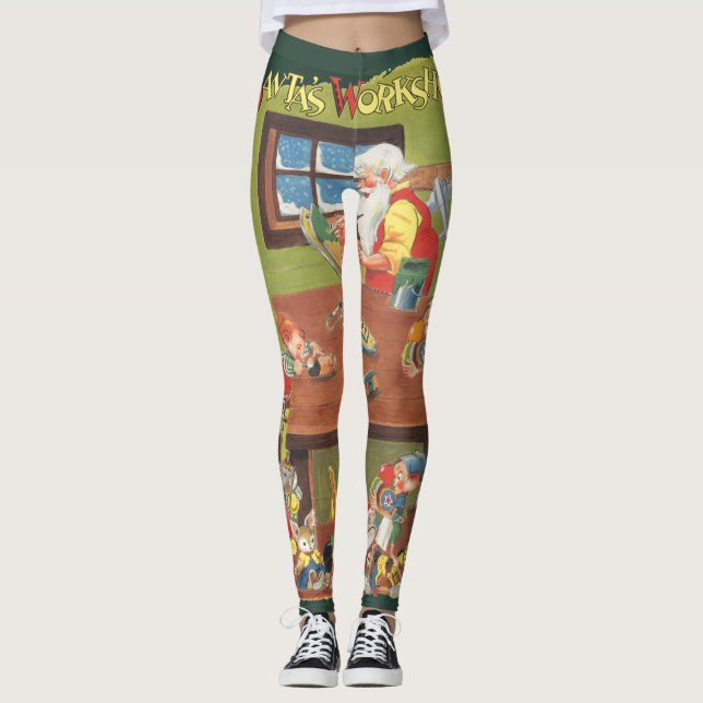 Julig jultomte med tomtar i verkstaden leggings (Framsida)