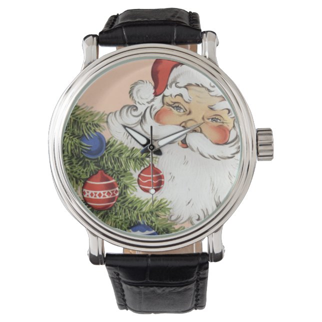 Julig jultomte med trädprydnader armbandsur (Framsida)