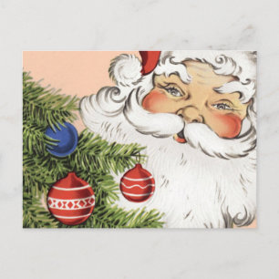Julig jultomte med trädprydnader helg vykort