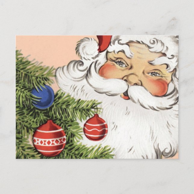Julig jultomte med trädprydnader helg vykort (Framsida)