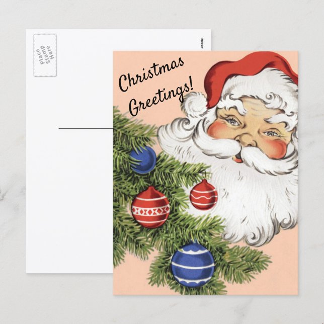 Julig jultomte med trädprydnader helg vykort (Fram/baksida)