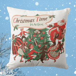 Julig jultomte och dansande barn i gammaldags stil kudde