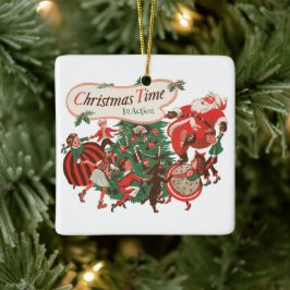 Julig jultomte och dansande barn julgransprydnad keramik