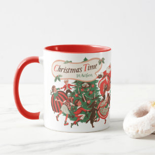 Julig jultomte och dansande barn mugg