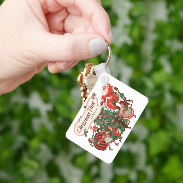 Julig jultomte och dansande barn nyckelring (Hand)