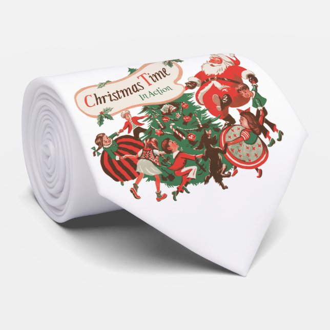Julig jultomte och dansande barn slips (Rullad)