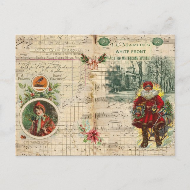 Julig jultomte och noter  helg vykort (Framsida)