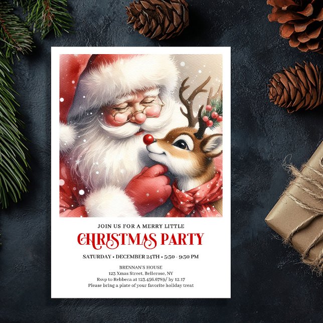 Julig jultomte och Rudolf julaftonsnatt del Inbjudningar (Festive Santa and Rudolph Christmas Eve Night Party Invitation

)