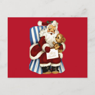Julig jultomte och teddybjörn vykort