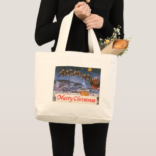 Julig jultomte som flyger sin släde jumbo tygkasse