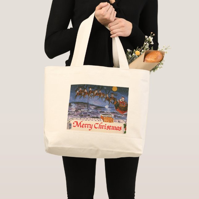 Julig jultomte som flyger sin släde jumbo tygkasse (Framsida (produkt))