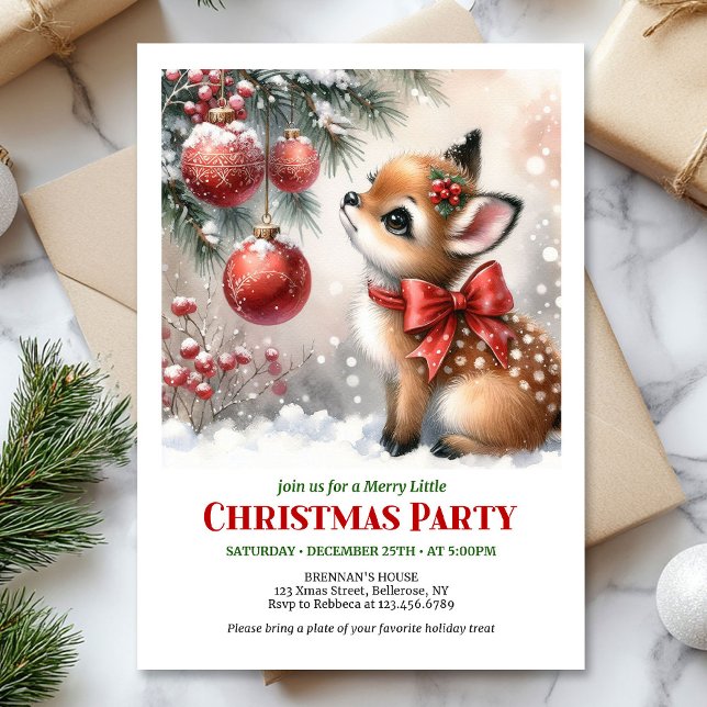 Julig kalv jul barn inbjudan utskrivbar  (Festive baby deer Christmas kids invite printable download)